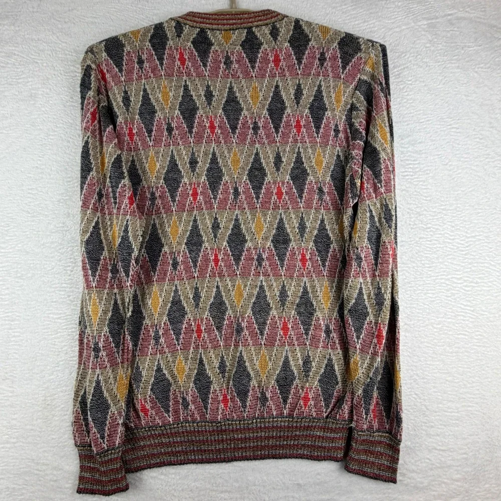 Pronto Uomo Sweater Mens Large (52/L) Made in Italy Argyle Cotton Crew Neck
